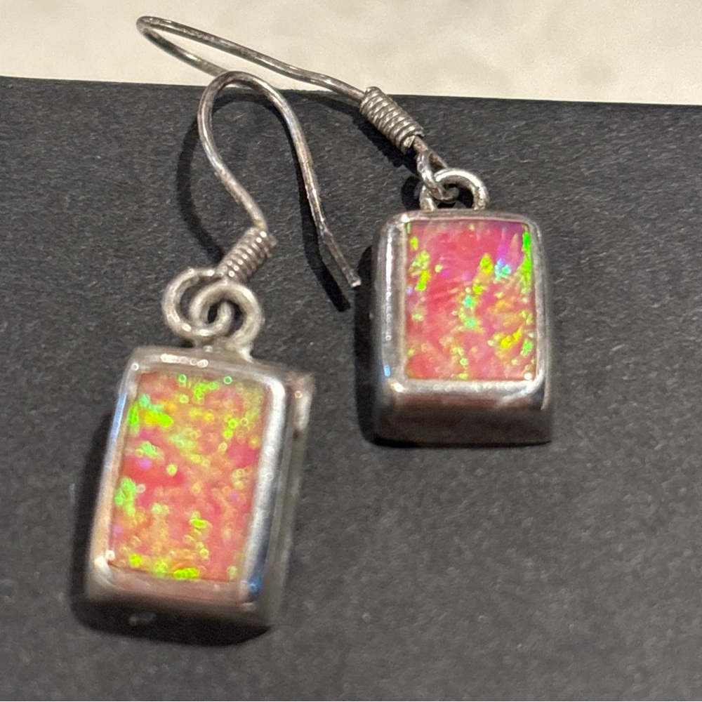 Sterling silver fire opal Earrings stamped